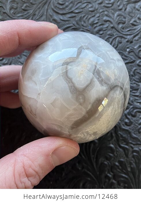 White and Gray Lace Agate Sphere Crystal Ball - #hEk9HPNQwBw-9