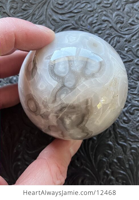 White and Gray Lace Agate Sphere Crystal Ball - #hEk9HPNQwBw-2