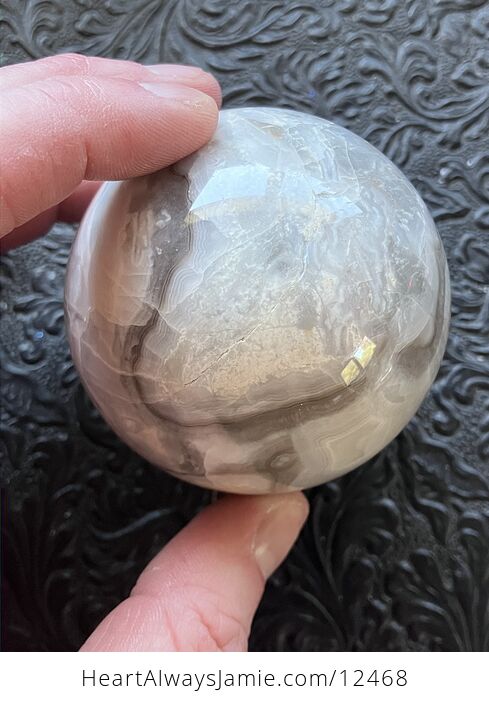 White and Gray Lace Agate Sphere Crystal Ball - #hEk9HPNQwBw-4