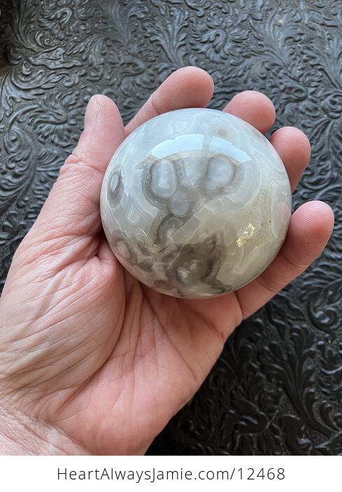 White and Gray Lace Agate Sphere Crystal Ball - #hEk9HPNQwBw-1