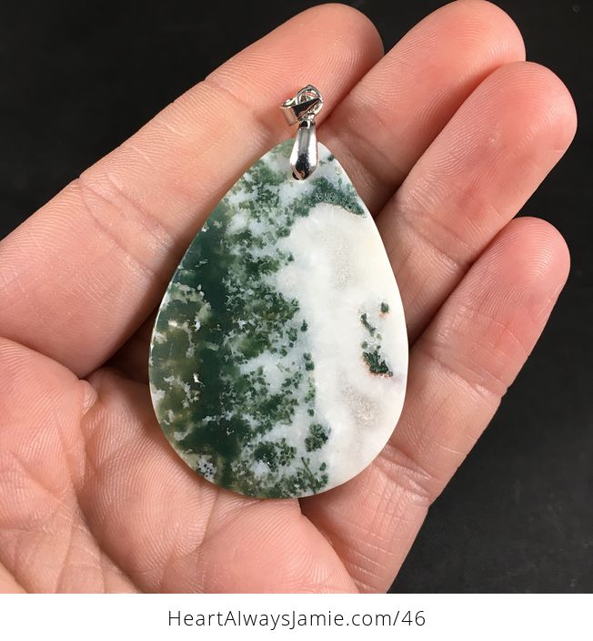 White and Green Dendritic Moss Agate Stone Pendant Necklace - #whJ7Ue0jrjE-2