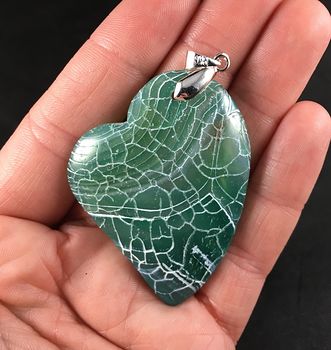 White and Green Heart Shaped Dragon Veins Agate Stone Pendant #M84oKxFUq0s