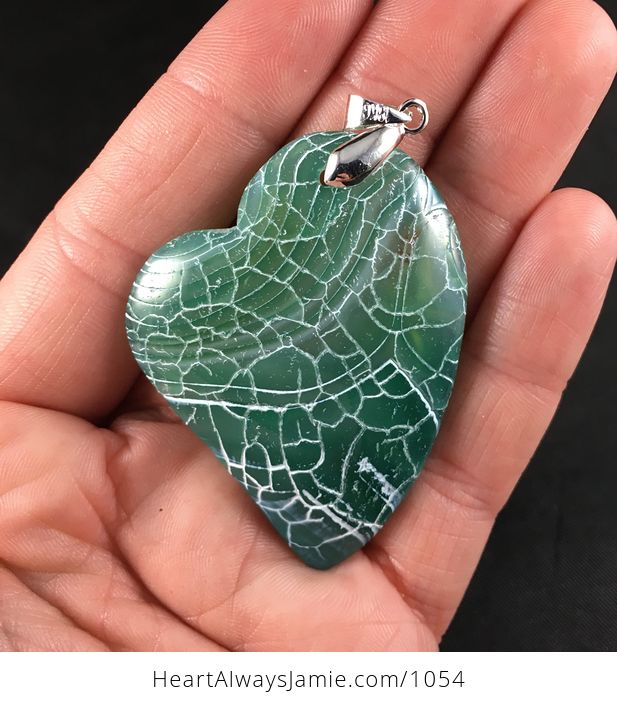 White and Green Heart Shaped Dragon Veins Agate Stone Pendant - #M84oKxFUq0s-1