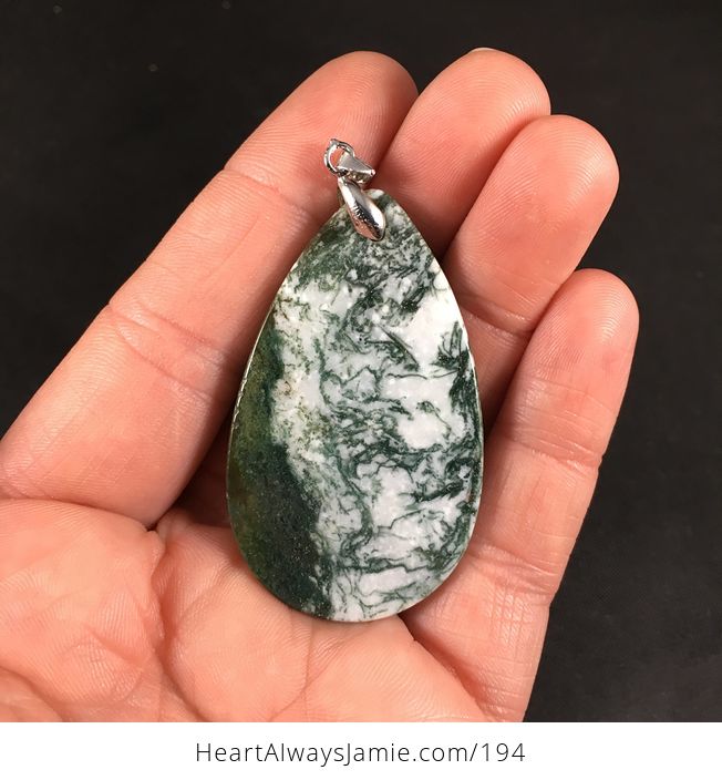 White and Green Moss Agate Stone Pendant Necklace - #G30NOTDfOn8-2