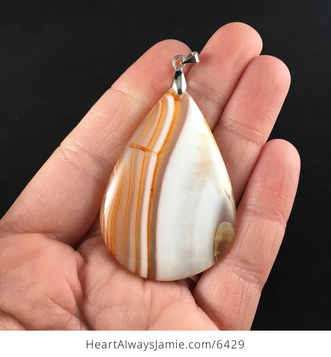 White and Orange Agate Stone Jewelry Pendant - #JHvAiiQ2Xtk-1