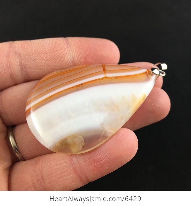 White and Orange Agate Stone Jewelry Pendant - #JHvAiiQ2Xtk-3