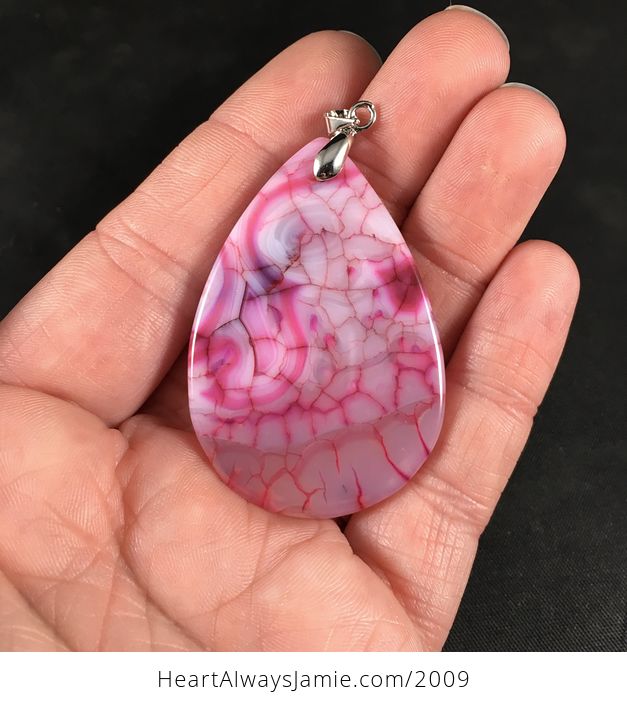 White and Pink Dragon Veins Stone Pendant Necklace - #GGUmQjLv0iM-2