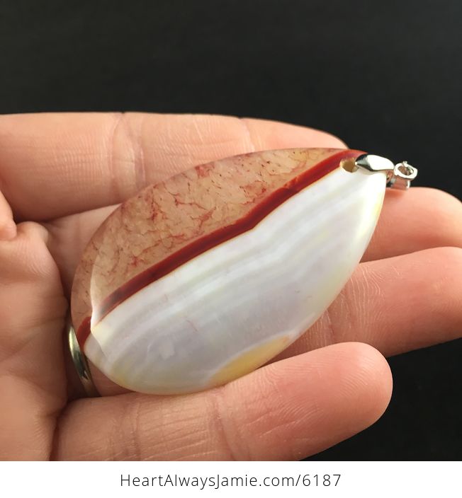 White and Red Druzy Agate Stone Jewelry Pendant - #wUpZzD45DhA-3