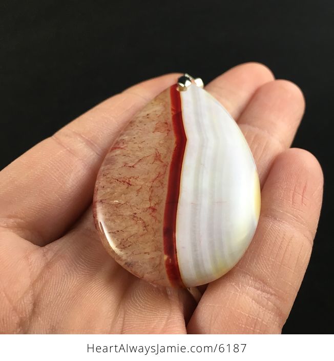 White and Red Druzy Agate Stone Jewelry Pendant - #wUpZzD45DhA-2