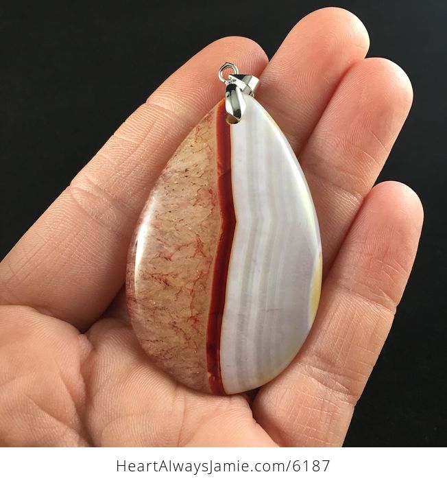 White and Red Druzy Agate Stone Jewelry Pendant - #wUpZzD45DhA-1