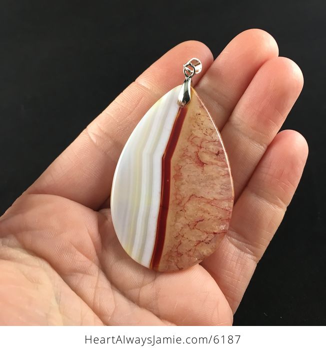 White and Red Druzy Agate Stone Jewelry Pendant - #wUpZzD45DhA-6