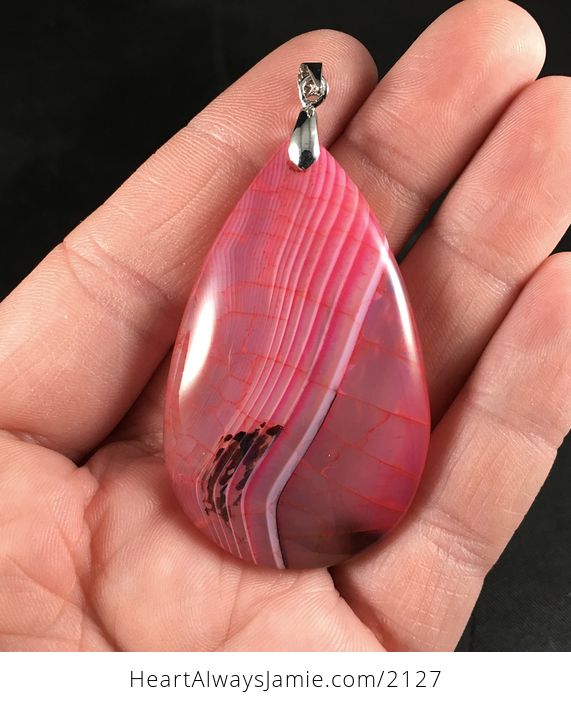 White Brown and Pink Semi Transparent Dragon Veins Agate Stone Pendant Necklace - #zUhEGKVuYMM-1