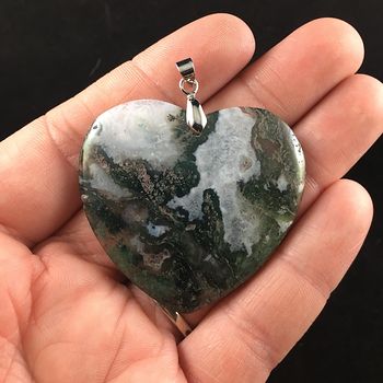 White Druzy and Green Heart Shaped Moss Agate Stone Jewelry Pendant #Vqfo4e9KTyw