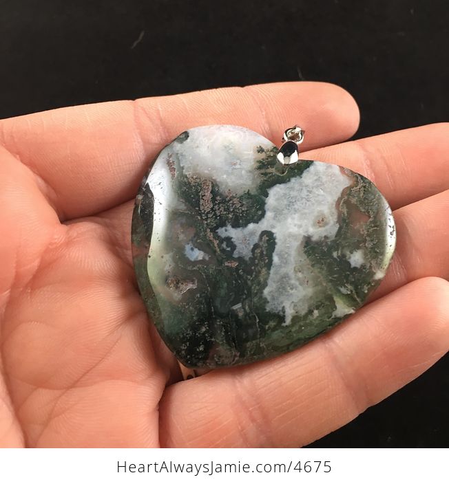 White Druzy and Green Heart Shaped Moss Agate Stone Jewelry Pendant - #Vqfo4e9KTyw-3