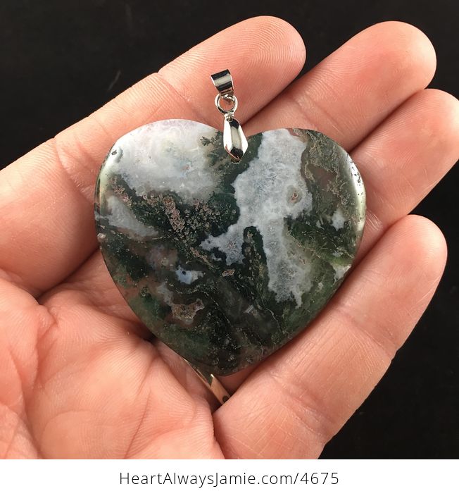 White Druzy and Green Heart Shaped Moss Agate Stone Jewelry Pendant - #Vqfo4e9KTyw-1