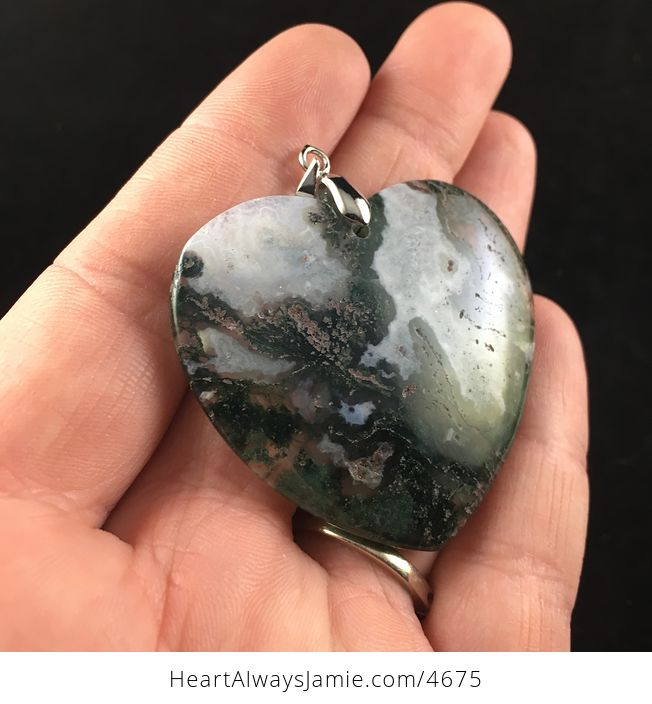 White Druzy and Green Heart Shaped Moss Agate Stone Jewelry Pendant - #Vqfo4e9KTyw-2