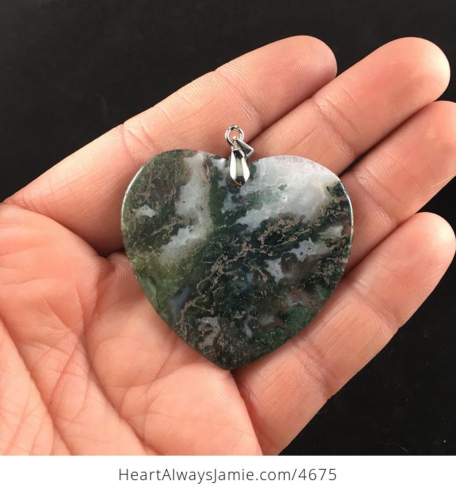 White Druzy and Green Heart Shaped Moss Agate Stone Jewelry Pendant - #Vqfo4e9KTyw-5