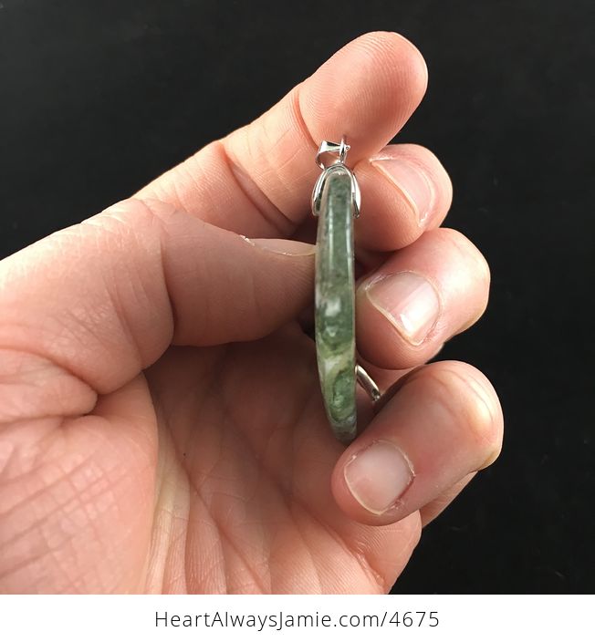White Druzy and Green Heart Shaped Moss Agate Stone Jewelry Pendant - #Vqfo4e9KTyw-4