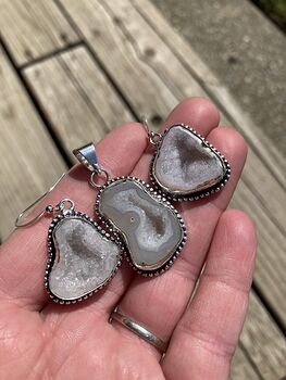 White Druzy Geode Agate Crystal Stone Jewelry Earrings and Pendant #aVAmAq898og