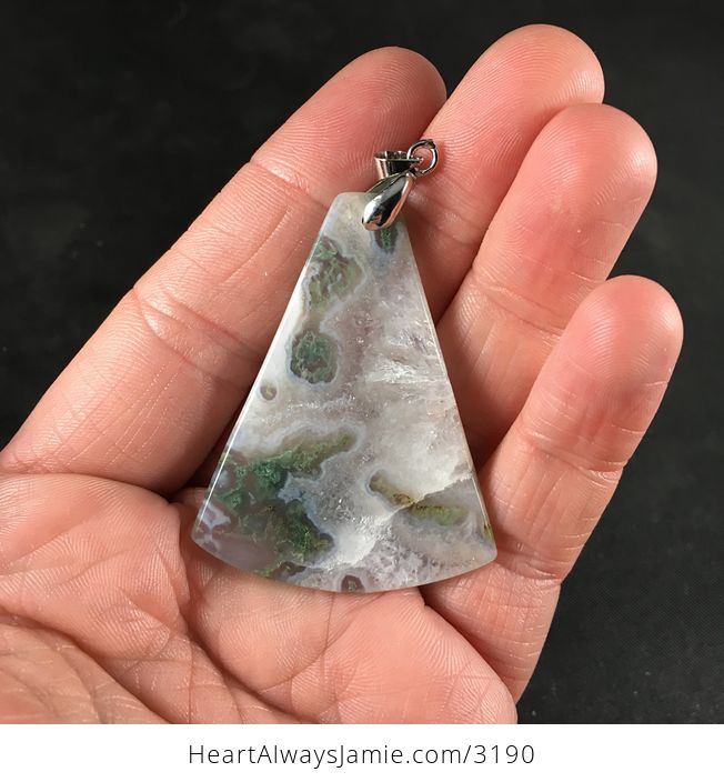 White Druzy Green Moss Agate Stone Pendant Necklace - #7Y3GXta5DQA-2