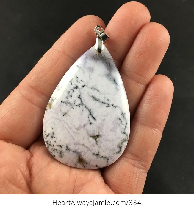 White Green and Gray African Dendrite Moss Opal Stone Pendant - #IzQGJNEhAEs-1