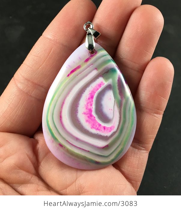 White Green and Pink Agate Stone Pendant - #4aNOmQV8SSE-1