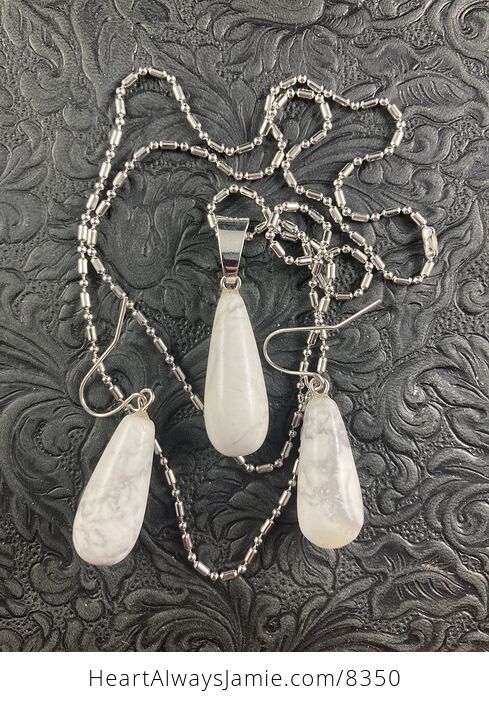 White Howlite Stone Jewelry Earrings and Pendant Set - #DsMc9XsDb5s-1