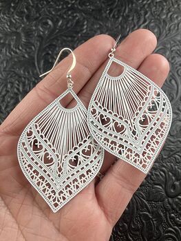 White Metal Ornate Heart Earrings #Izd8PN80Kpc