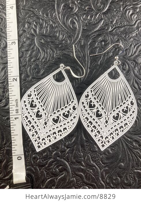 White Metal Ornate Heart Earrings - #Izd8PN80Kpc-4