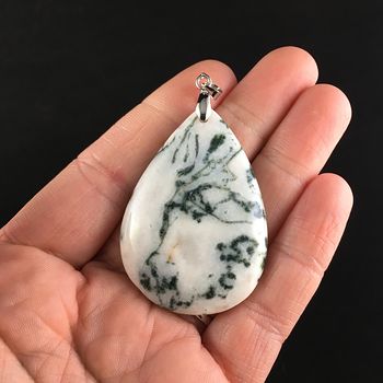 White Moss Tree Agate Stone Jewelry Pendant #bguqGNUEpVc