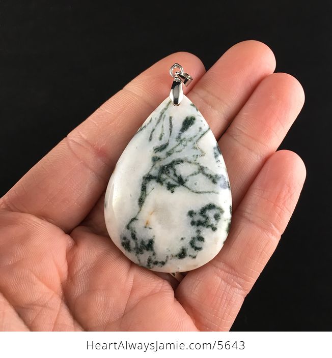 White Moss Tree Agate Stone Jewelry Pendant - #bguqGNUEpVc-1