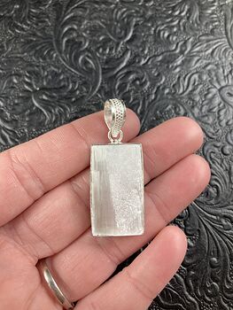 White Selenite Rectangular Crystal Jewelry Pendant #AIA0xXIjz1c