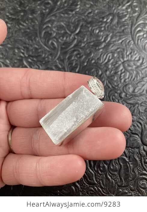 White Selenite Rectangular Crystal Jewelry Pendant - #AIA0xXIjz1c-5