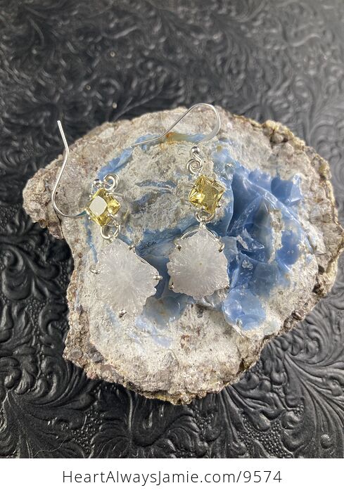 White Solar Agate Slice and Lemon Topaz Crystal Jewelry Stone Earrings - #59Gg44IS9AA-3