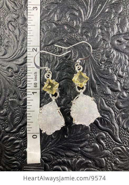 White Solar Agate Slice and Lemon Topaz Crystal Jewelry Stone Earrings - #59Gg44IS9AA-5