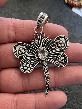 White Topaz Dragonfly Stone Jewelry Crystal Pendant #MzzwtDRUEuw