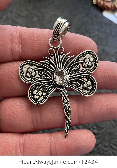 White Topaz Dragonfly Stone Jewelry Crystal Pendant - #MzzwtDRUEuw-1