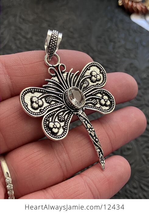 White Topaz Dragonfly Stone Jewelry Crystal Pendant - #MzzwtDRUEuw-2