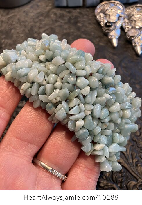 Wide Stretchy Natural Blue Amazonite Gemstone Crystal Jewelry Bracelet - #lFFtOZIlKRo-2