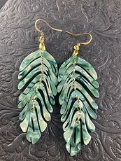 Wiggly Green Plant Leaf Earrings with Gold Hooks #mw7vewJgJn8