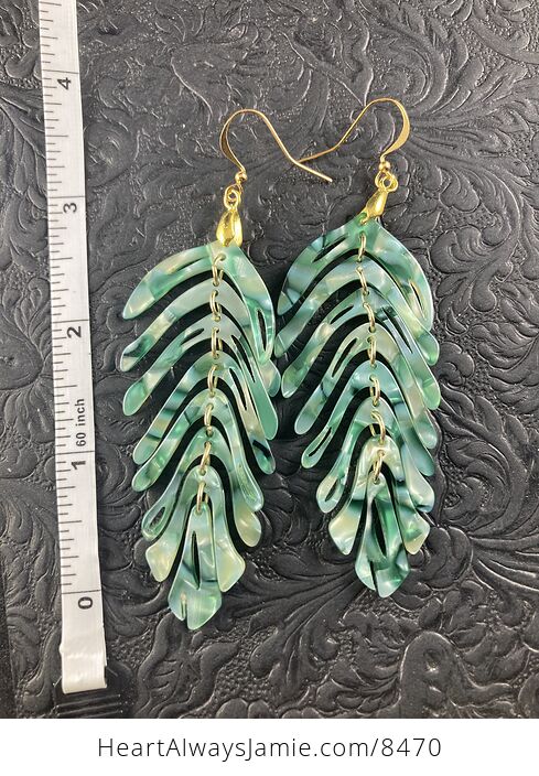 Wiggly Green Plant Leaf Earrings with Gold Hooks - #mw7vewJgJn8-2