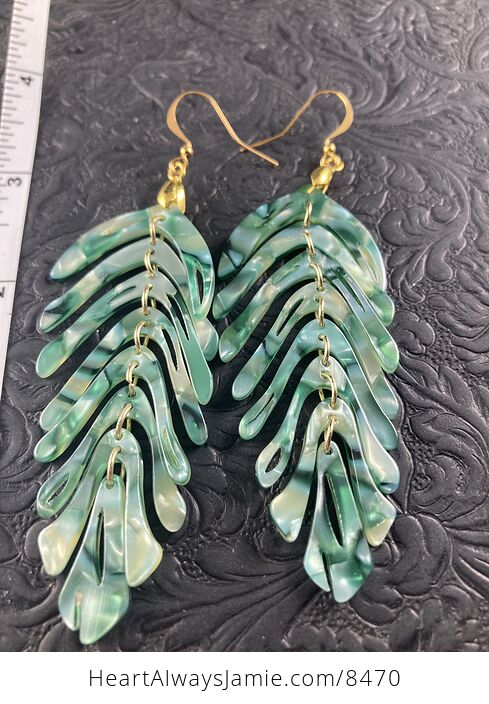 Wiggly Green Plant Leaf Earrings with Gold Hooks - #mw7vewJgJn8-3