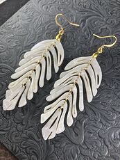 Wiggly Pearl White Plant Leaf Earrings with Gold Hooks #fI2RJ9VEgIU