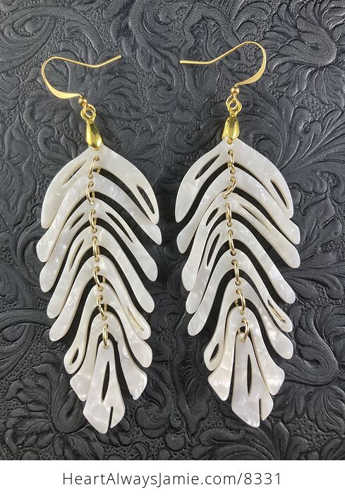 Wiggly Pearl White Plant Leaf Earrings with Gold Hooks - #fI2RJ9VEgIU-2