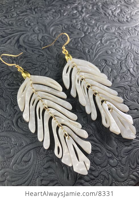 Wiggly Pearl White Plant Leaf Earrings with Gold Hooks - #fI2RJ9VEgIU-3