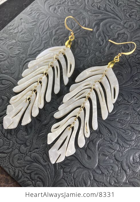 Wiggly Pearl White Plant Leaf Earrings with Gold Hooks - #fI2RJ9VEgIU-1