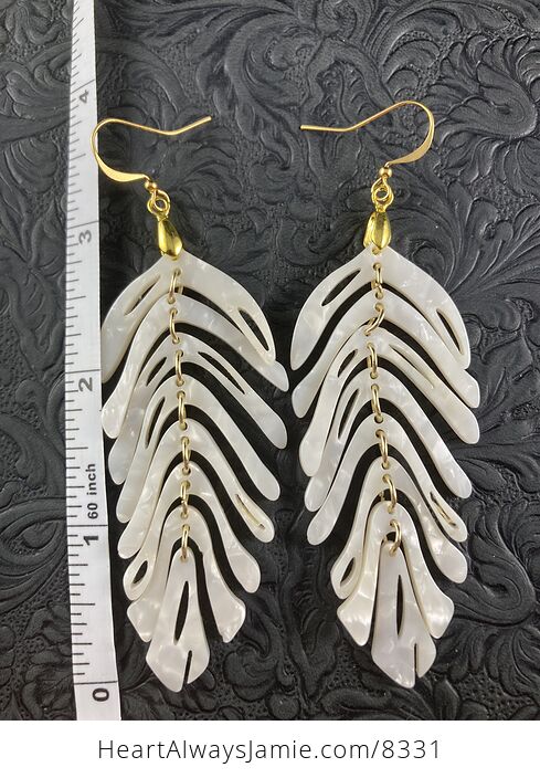Wiggly Pearl White Plant Leaf Earrings with Gold Hooks - #fI2RJ9VEgIU-5