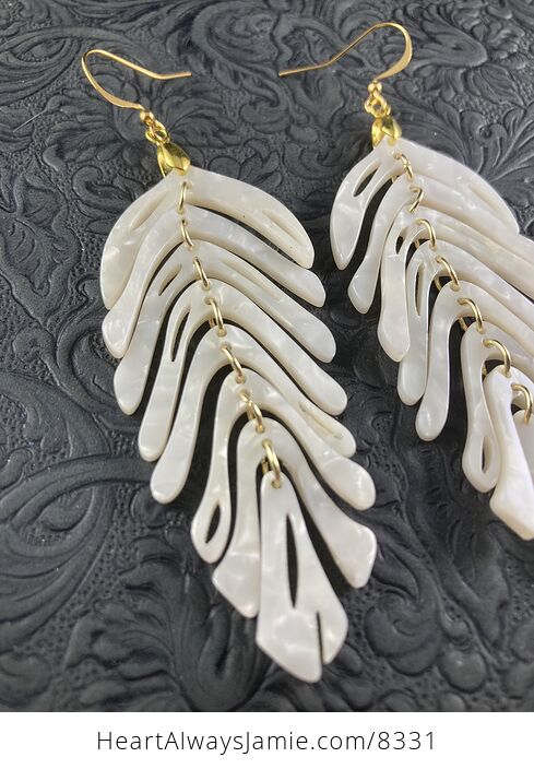 Wiggly Pearl White Plant Leaf Earrings with Gold Hooks - #fI2RJ9VEgIU-4