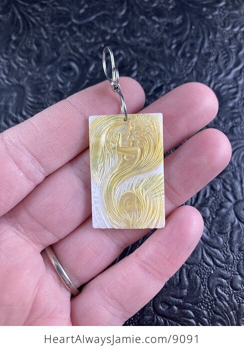 Wind Goddess Carved in Mother of Pearl Shell Pendant Jewelry - #2Y08wx7MWC8-1