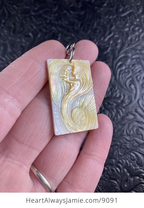 Wind Goddess Carved in Mother of Pearl Shell Pendant Jewelry - #2Y08wx7MWC8-4